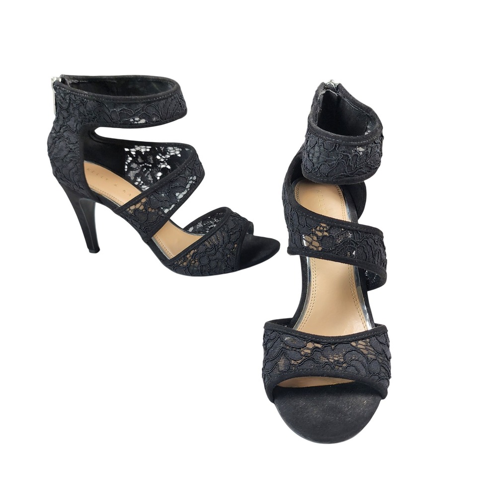 Kelly & Katie Amari Black Lace Strappy Heeled Sandals Womens 9.5M Evening Shoes